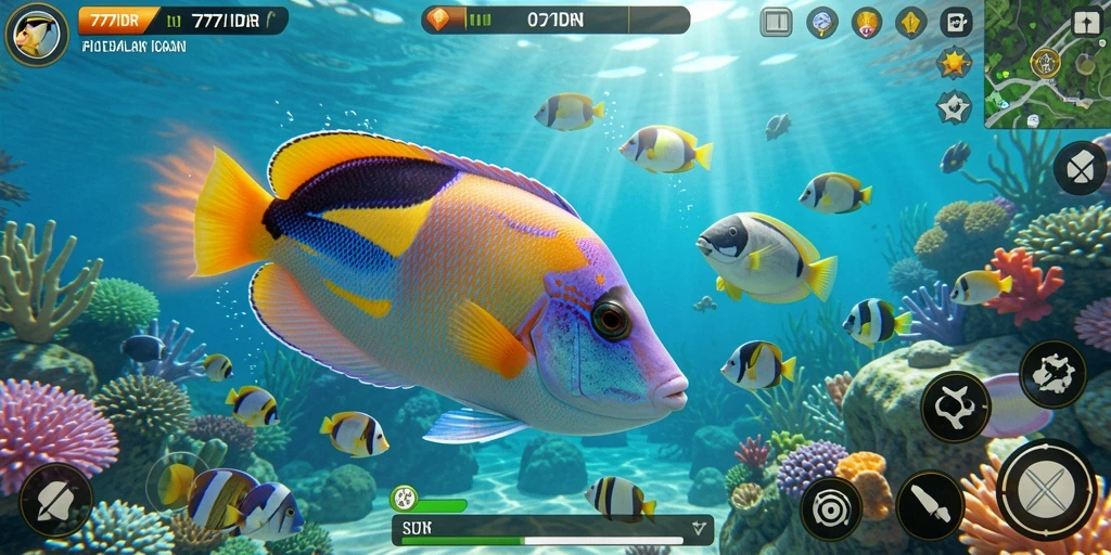 Screenshot gameplay Tembak Ikan yang seru dan penuh warna.