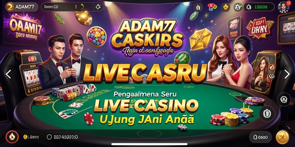 Screenshot gameplay ADAM77 menampilkan dealer profesional dan suasana kasino yang hidup.