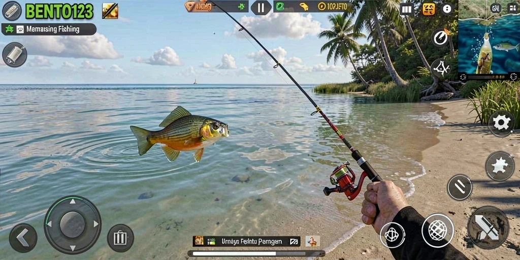 Tangkapan layar BENTO123 menunjukkan aksi mendebarkan saat memancing ikan.