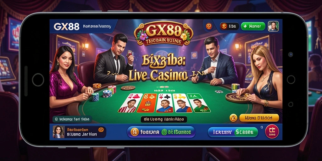 Screenshot gameplay GX88 yang menampilkan dealer langsung dan interaksi pemain.