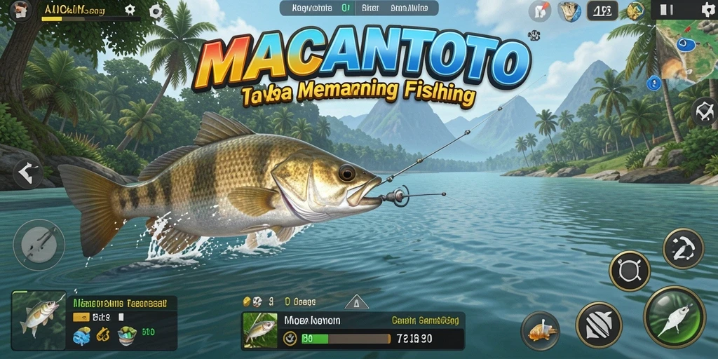 Screenshot gameplay menunjukkan momen mendebarkan saat menangkap ikan.
