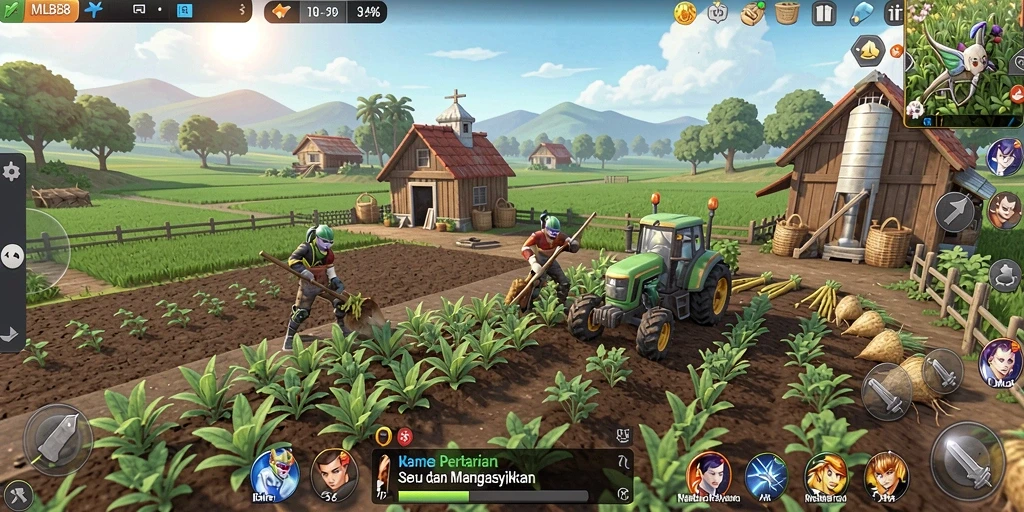 Tangkapan layar utama MLBB8 menampilkan gameplay bertani yang menarik dan interaktif.