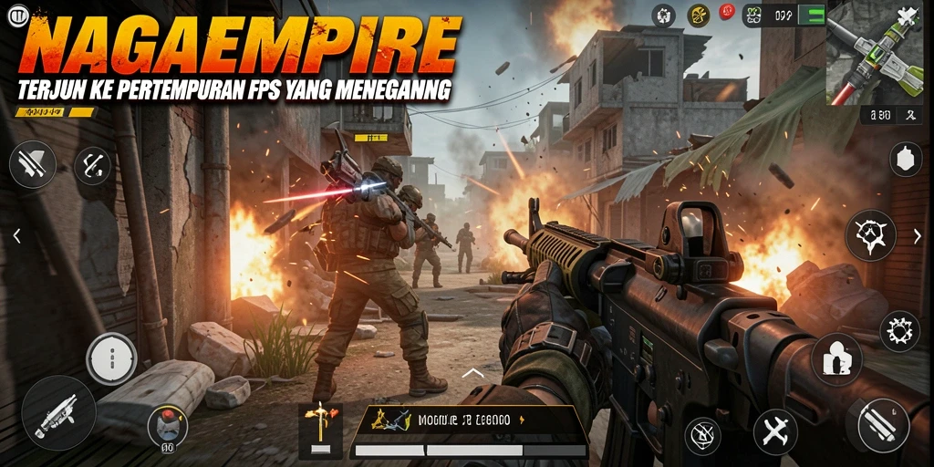 Screenshot dari gameplay menegangkan di NAGAEMPIRE dengan aksi FPS.