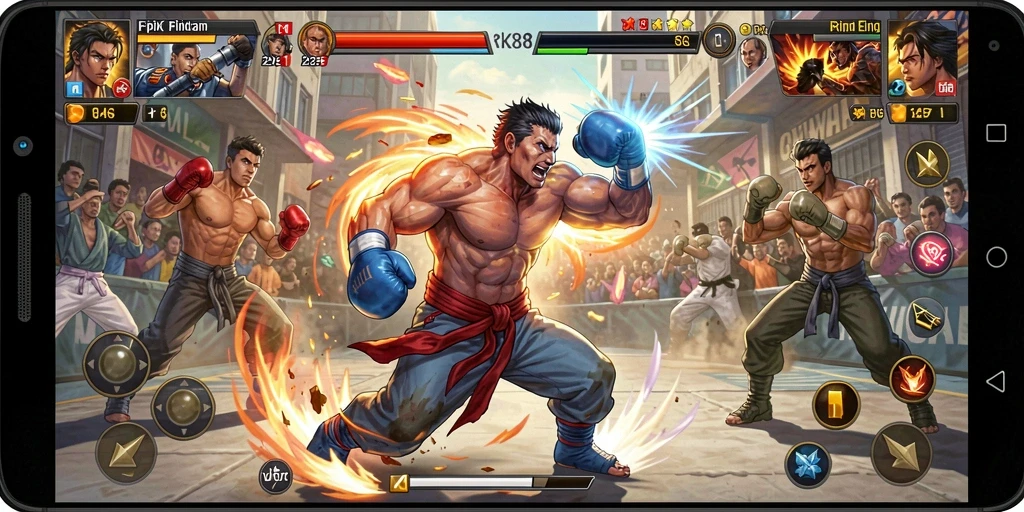 Screenshot menampilkan aksi bertarung mendebarkan di RK88.