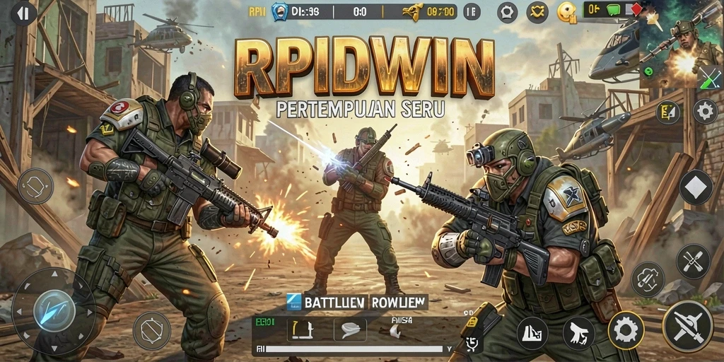 Screenshot RPIDWIN menampilkan aksi pertempuran intens dalam Battle Royale.