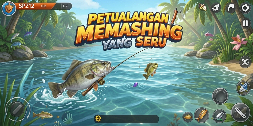 Screenshot gameplay SP212 menampilkan aksi memancing yang seru dan menantang.