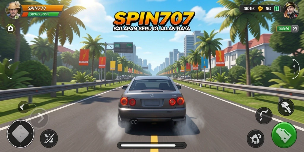 Tampilan gameplay seru dari SPIN707 dengan mobil balap yang kencang.