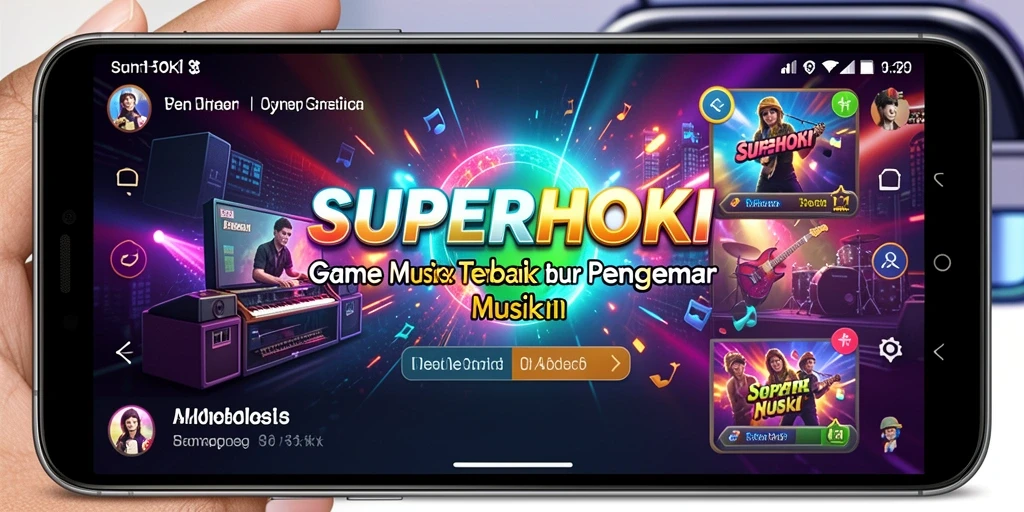 Tampilan gameplay SUPERHOKI dengan berbagai lagu dan tantangan musik.
