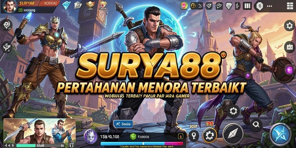 Screenshot gameplay SURYA88 menunjukkan aksi pertahanan menara yang menawan.