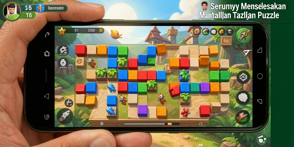 Tampilan gameplay dari T6 yang penuh warna dan menantang puzzle.