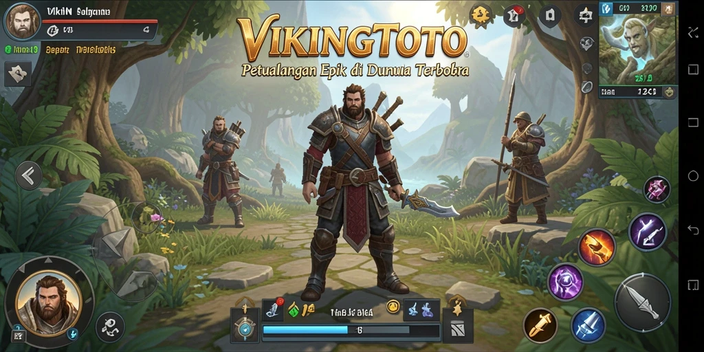 Tangkapan layar gameplay VIKINGTOTO yang menampilkan petualangan di dunia terbuka.
