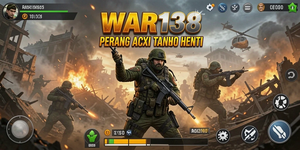 Screenshot utama gameplay <strong>WAR138</strong> menampilkan aksi tembak-menembak yang mendebarkan.